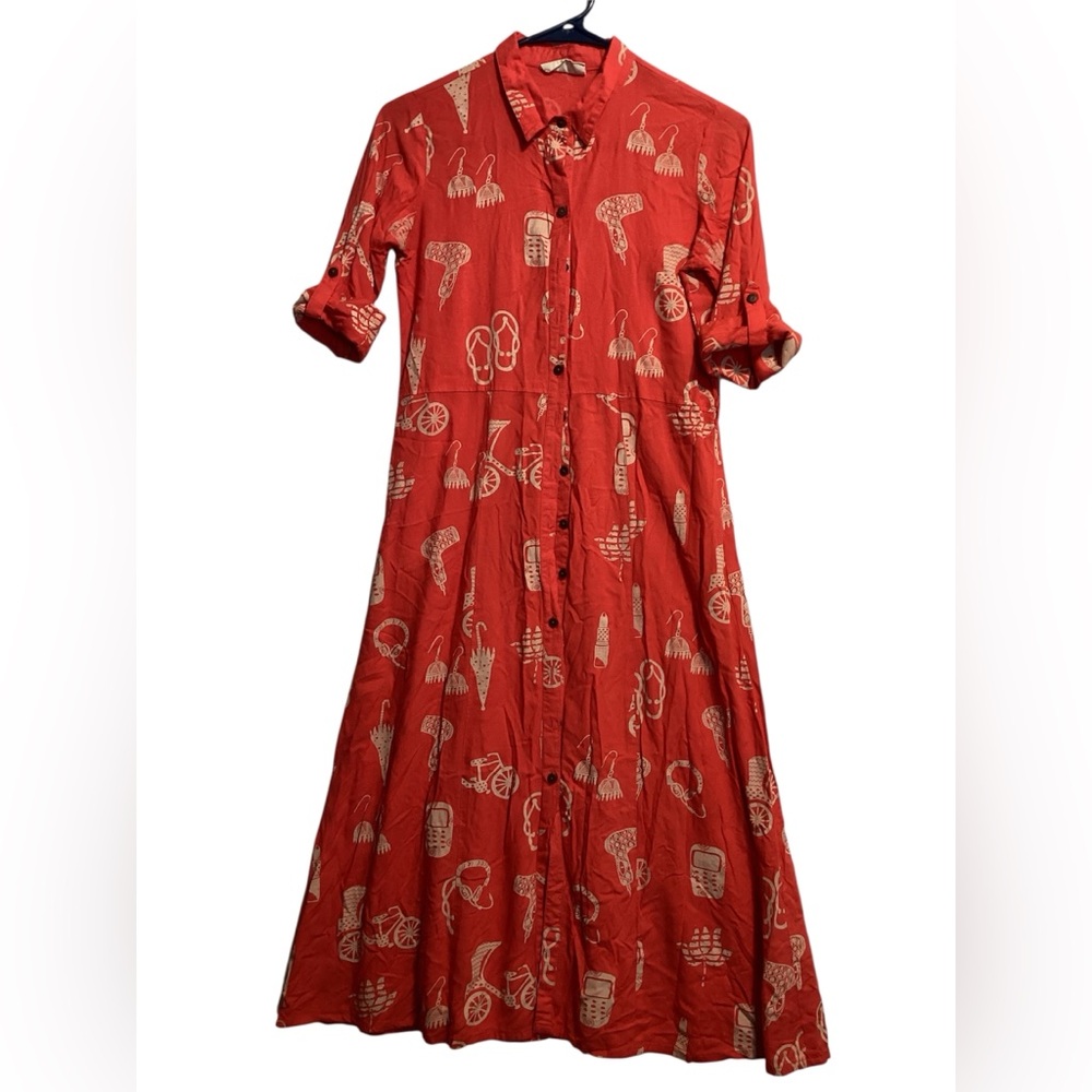 BOMBAY & PAISLEY Red Patterned Button-Up Maxi Dress
